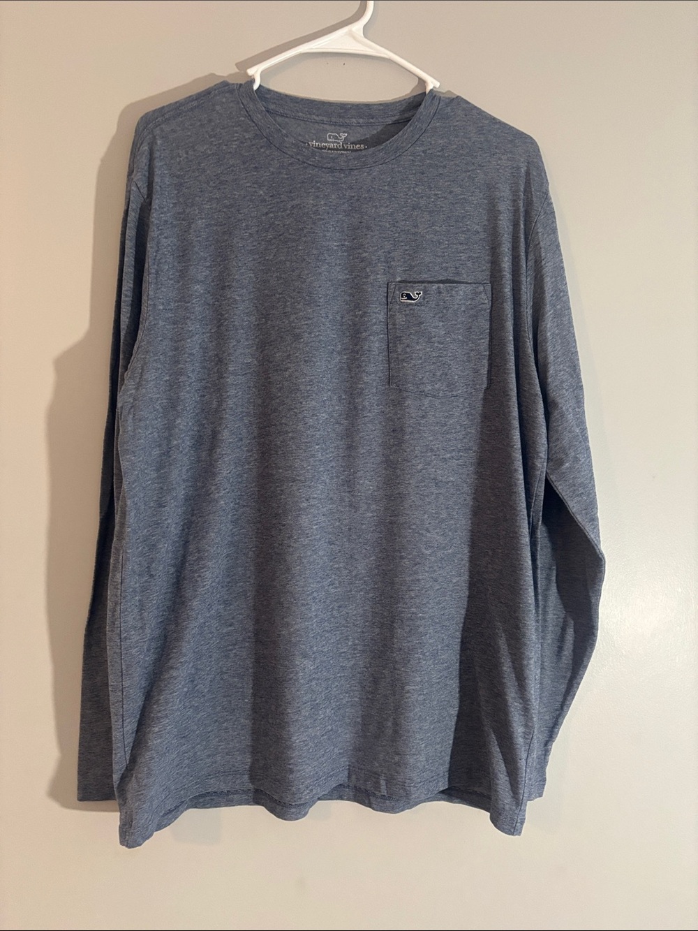 Vineyard Vines Men's Heather Blue Long Sleeve Pocket Tee - Slate Blue